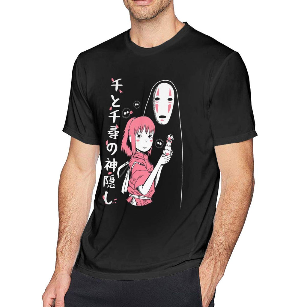 Anime Spirited Away Ogino Chihiro Men's Short Sleeved Top Black T shirt